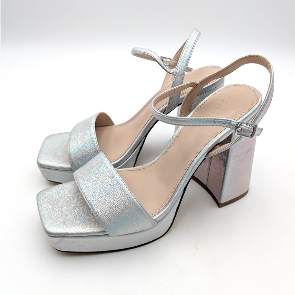Open Edit Noella Ankle Strap Sandal Women's Silver Iridescent Size US8M EU38